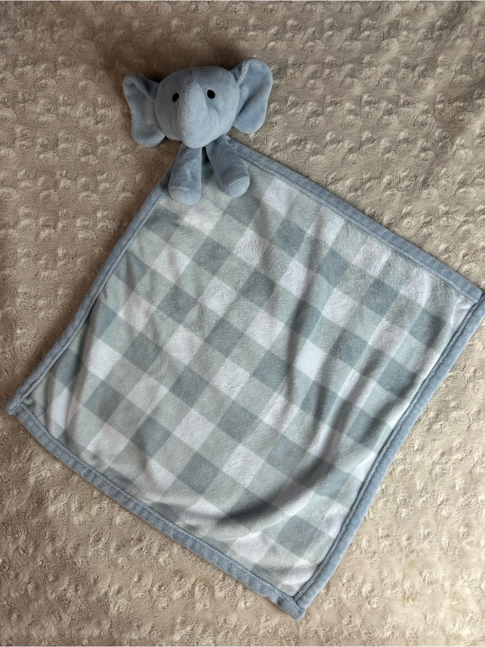 SL Home Fashions Gray Plaid Elephant Lovey Security Blanket Plush Baby Toy White